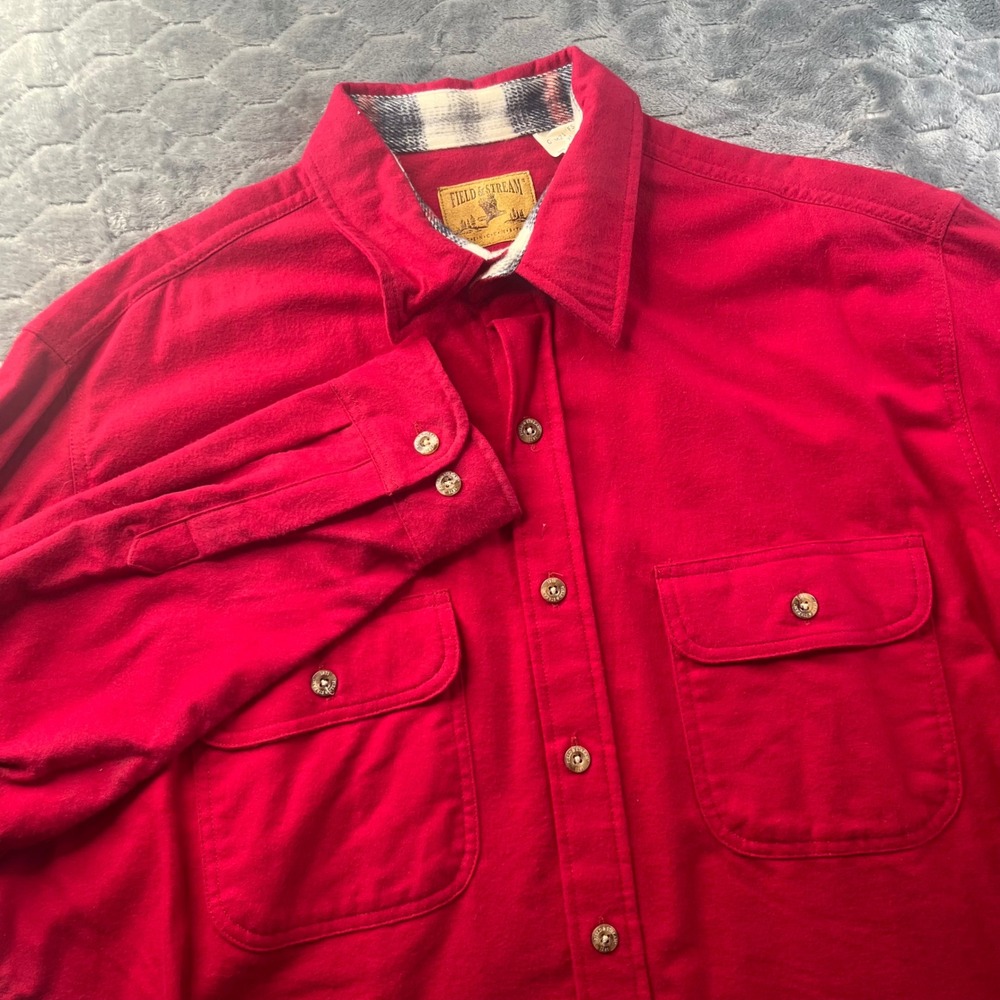 Field & Stream Flannel Shirt Mens XL Red Long Sleeve Heavyweight Cotton C6421